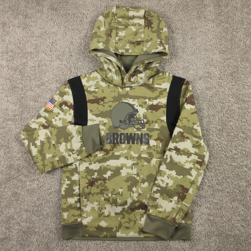 Cleveland Browns Hoodie Youth M 10/12 Green Camo Nike NFL Salute To Service